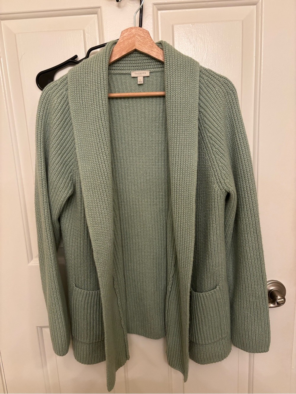 Talbots Sage Green Open-Front Ribbed Cardigan